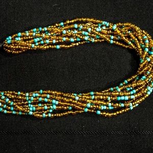 16" Multi Strand Handmade Seed Bead Gold Necklace